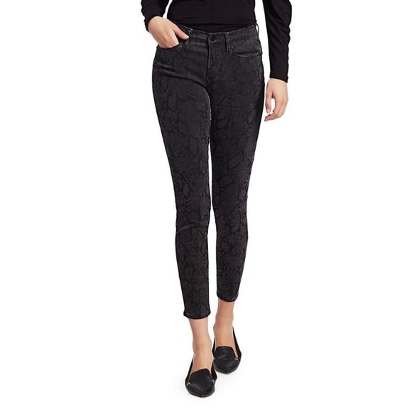Frame Denim Womens Le Skinny de Jeanne Crop Tonal Python Snake Gray Jeans sz 29 - Picture 1 of 13